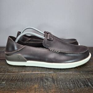 NEW Olukai Kakaha Mens Size 11 Slip On Shoes Leather Loaferes Brown Casual